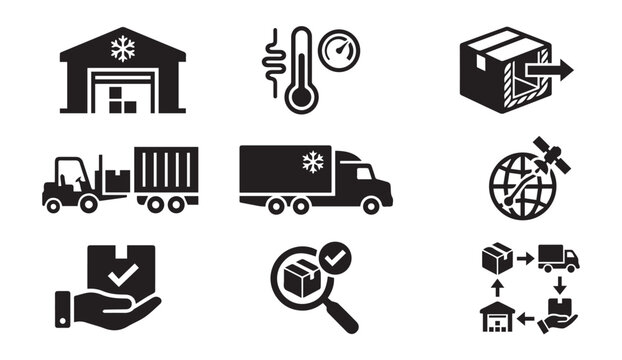 Logistics and delivery icons set with logistics delivery warehouse forklift
