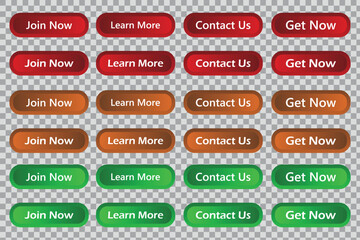 Obraz premium Collection of vibrant call to action buttons with various colors and text for website design.
