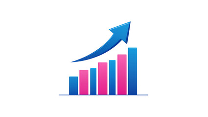 Fototapeta premium Blue and Pink Rising Bar Graph with Arrow Pointing Upward