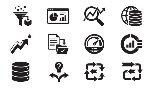 Data analysis and business metrics icons for reporting and performance