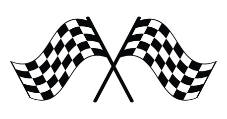 Fototapeta premium Crossed checkered racing flags in smooth wave style, black and white grid pattern with flowing motion, motorsport finish symbol, isolated graphic for formula one race events