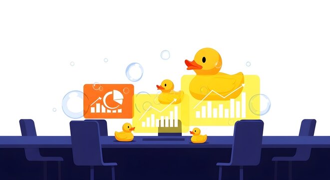 Conceptual Ducks in a Row Business Strategy Illustration for Streamlined Data Management and Creative Agency Workflows