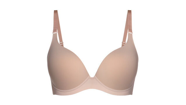 Nude seamless push-up bra with delicate lace trim and adjustable straps