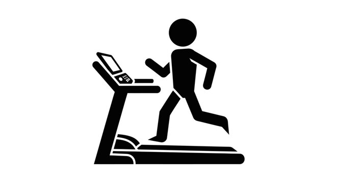 A minimalist depiction showcases a person running on a treadmill combining fitness and technology in a stark black silhouette high quality professional detailed modern