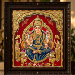 Obraz premium Traditional Indian Tanjore Style Painting of Goddess Lakshmi