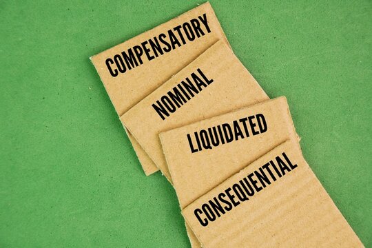 What are the 4 types of damages? Damages include the following types : compensatory, nominal, liquidated, and consequential word. Compensatory damages are further categorized into special damages