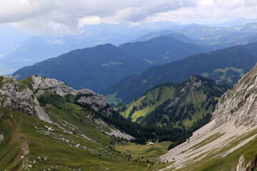 Fototapeta premium View of the Swiss Alps from the Pilatus Mountain station in the canton of Lucerne, Switzerland