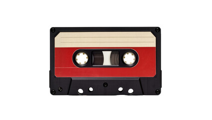 Fototapeta premium Red and Black Audio Cassette Tape with White Label and Reels