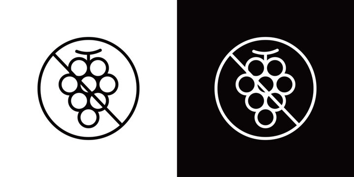 ぶどうNGのラインアイコン。アレルギーや犬猫飼育の禁忌。白黒ベクターイラスト