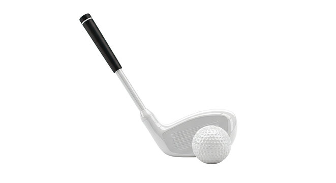 White Golf Club and Ball on White Background
