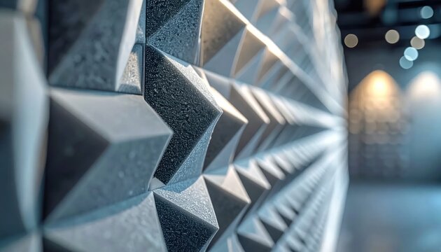 Acoustic Foam Panels Creating a Geometric Pattern in a Studio.