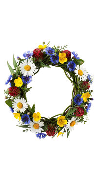 colorful midsummer floral crown with wildflowers isolated