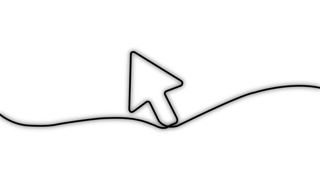 Continuous Line Drawing of Computer Mouse Cursor Arrow on White Background. showing a single-line arrow in smooth outline animation.