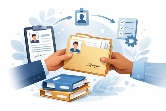 Onboarding paperwork handoff process illustration