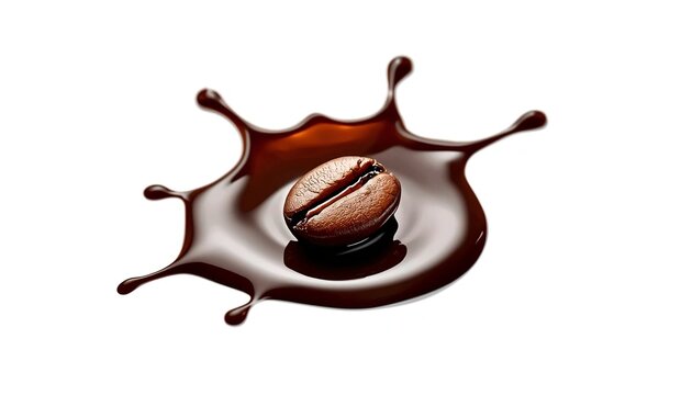 Single Espresso Coffee Bean Resting on Dynamic Dark Liquid Splash