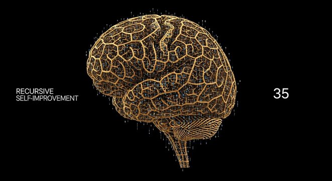 Brain illustration with recursive self-improvement concept