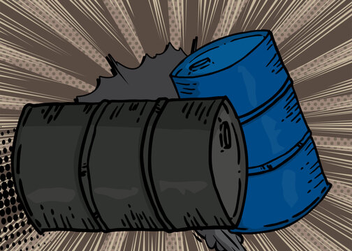 Cartoon Oil Barrel, comic book Container. Retro vector comics pop art design.