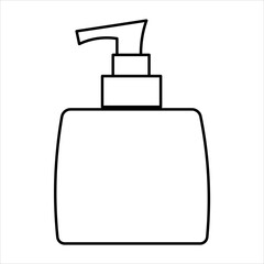 Obraz premium Simple black and white line art illustration of a pump bottle, commonly used for liquid soap, lotion, or hand sanitizer, featuring a classic dispenser mechanism.