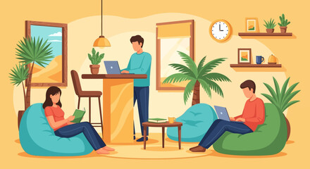 Fototapeta premium People working remotely in a comfortable home office environment.