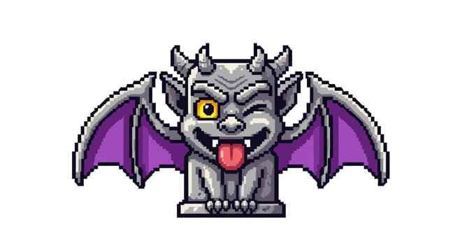 Pixel Art Gargoyle Winking with Tongue Out.