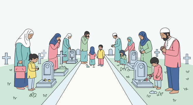 People standing at a cemetery.