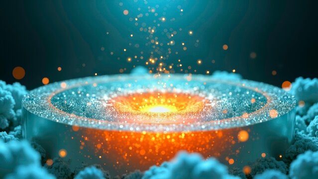 Golden Energy Vortex in Futuristic Glass Cylinder