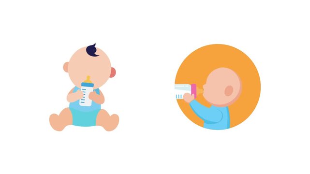 Baby playing with big ball. Baby activity Icon concept. Full length Icon animation illustration. High quality&nbsp;4k&nbsp;footage