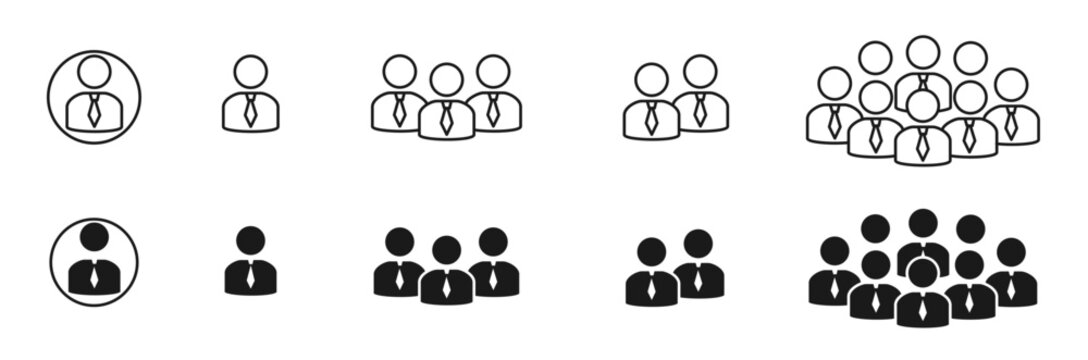 People Icons Set &ndash; User Group, Team, 1 2 3 Persons, Multiple Users, Community, Crowd Line and Flat Icons