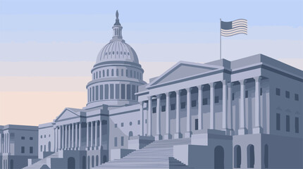 Obraz premium United States Capitol Building with American Flag on a Clear Day