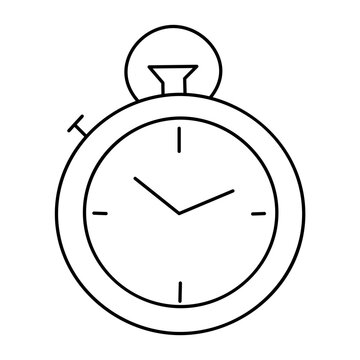Simple line art drawing of a classic stopwatch or pocket watch with a winder and side button, depicting time measurement.