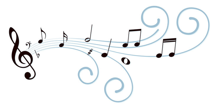 The stylized blue symbol with music notes.
