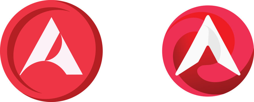 Two vibrant red circular icons with a white triangular arrowhead on a clean background.
