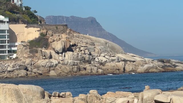 Bantry Bay beach view of mountains near Cape Town.
