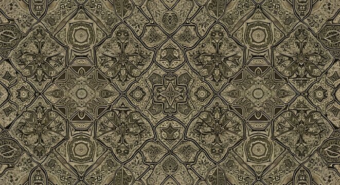 Gold ornate daman pattern with vintage floral motifs and luxury texture