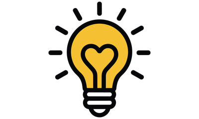 Minimalist yellow light bulb icon with a heart shape inside representing creative passion and love for innovation isolated on white background © Snaplix
