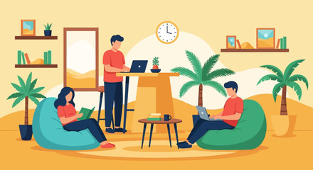 Fototapeta premium People working and relaxing in a modern co-working space.