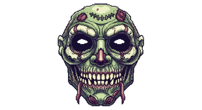 Creepy Green Zombie Skull Mask with Fangs and Spikes.