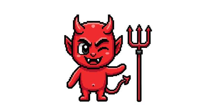 Cute Cartoon Devil Character with Trident.