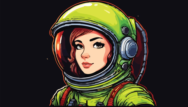 Illustration of a Determined Woman Astronaut in Space Suit.