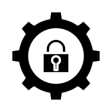 Black gear with padlock icon inside