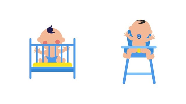 Baby resting in crib and highchair. Baby activity Icon concept. Full length Icon animation illustration. High quality&nbsp;4k&nbsp;footage