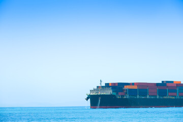 Naklejka premium Aerial view of the freight shipping transport system cargo ship container. international transportation Export-import business, logistics, transportation industry concepts
