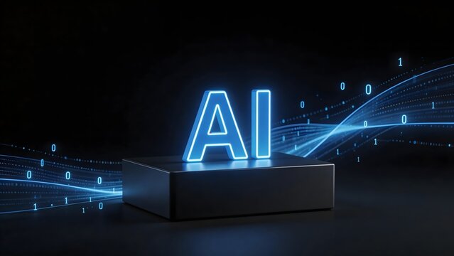AI neon sign with binary code
