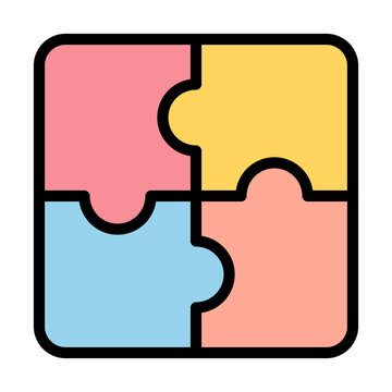 A square formed by four interlocking puzzle pieces in different colors