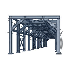 Naklejka premium Industrial steel structure, metal building frame, architectural design, construction engineering