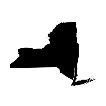 A simple black silhouette of a land mass on a white background, isolated