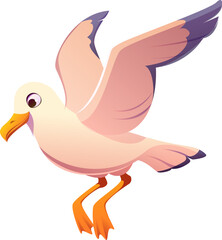 Naklejka premium Pirate icon of cartoon seagull character or funny ocean bird, vector personage. Caribbean pirate adventure character of flying gull and seabird for marine game asset and aquatic birds element
