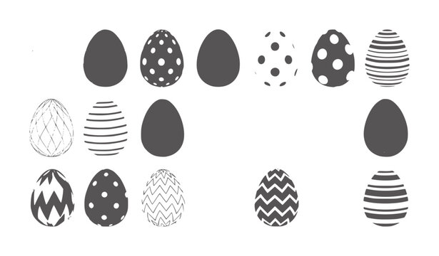 Collection of dark grey Easter eggs with various patterns and solid colors