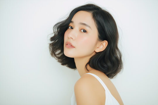 美容, 女性, スキンケア, 化粧品, ビューティー, 若い女性, 美肌, 日本人, アジア人, フェイシャル, メイク, 美容液, 保湿, クリーム, エイジングケア, 美容医療, エステ, 美容クリニック, 肌ケア, ナチュラルメイク, 透明感, ツヤ肌, モデル, 笑顔, ポートレート, クローズアップ, リラックス, 癒し, 健康的, 美白, コラーゲン, ヒアルロン酸, アンチエイジング