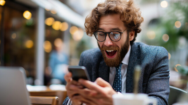 Office worker impulsively buying on smartphone during a lunch break showing emotional decision making